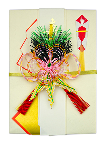 金封　大ちり　松竹梅房付　赤　短冊付 表紙